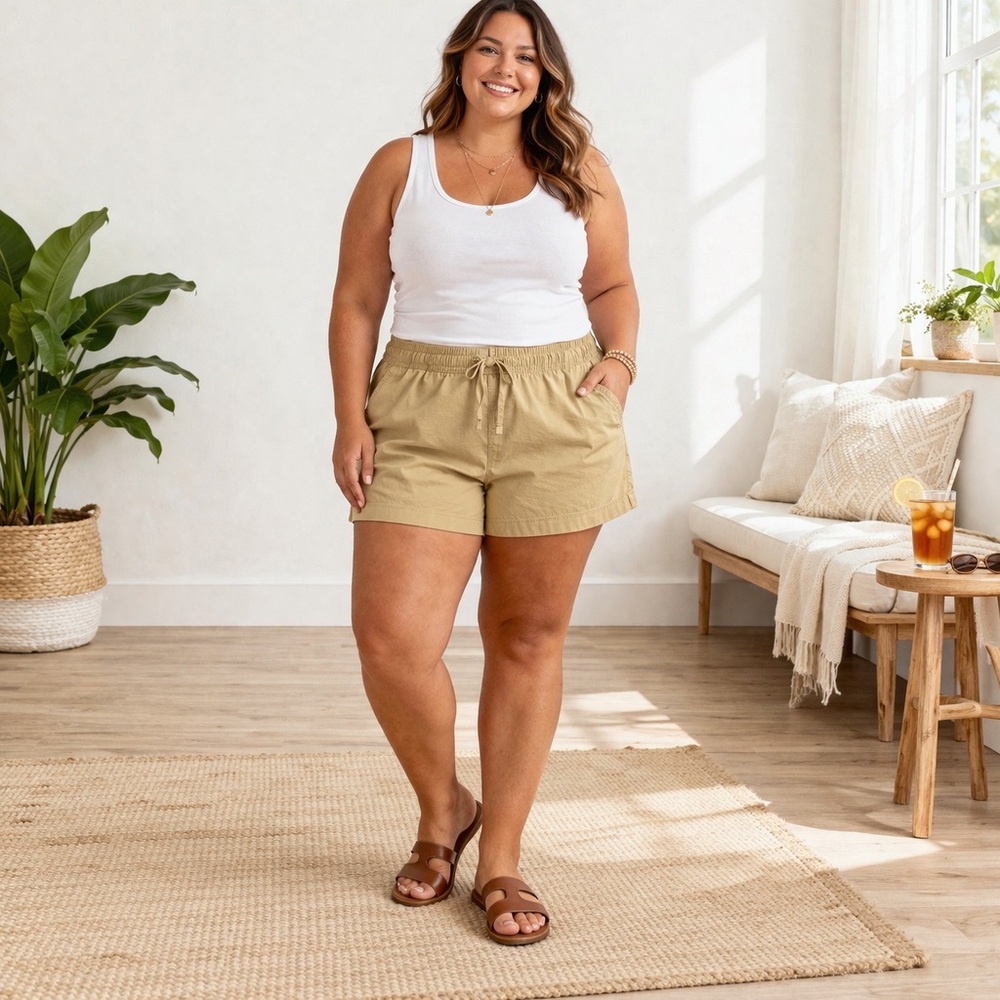 L.L.Bean Favorite Fit Khaki Pull-On Shorts Women’s 18W Cotton Stretch Casual